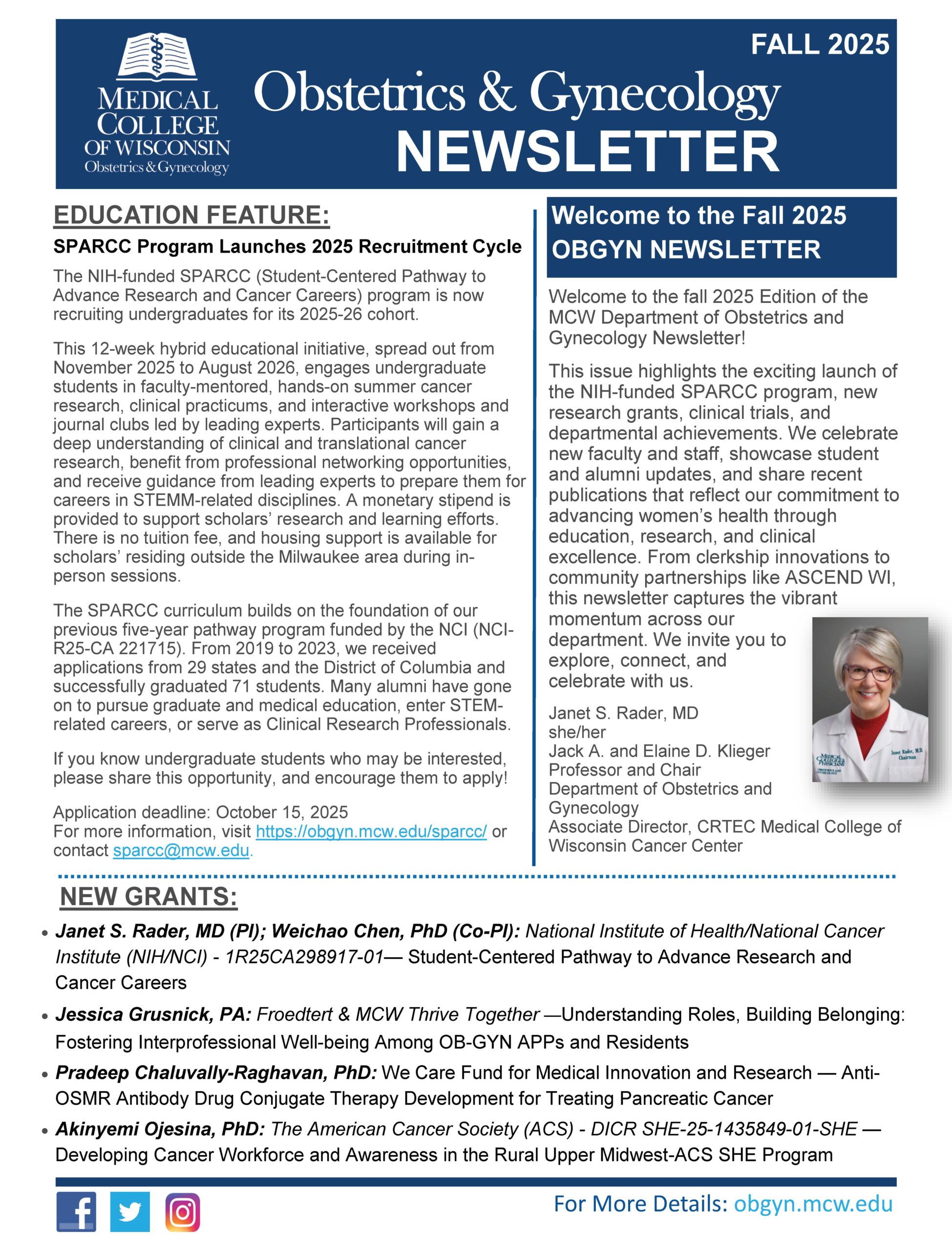 MCW Department of OBGYN Newsletter-Fall-2025-FINAL-Cover